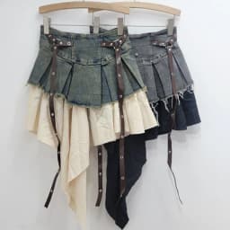 DEAT 2024 Autumn New Fashion Women's Splicing Denim Pleated Skirt High Waist Contrast Color A-line Skirts Female Trendy 33A1929