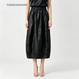 Women's Fashion Clothing 100% Natural Mulberry Silk Jacquard Fragrant Cloud Yarn Elastic Waist Split Black Cocoon Shaped Skirt