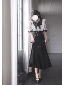 Harajuku Kawaii Lolita Lace Fish Tail Skirts Y2k Slim Waist Black Skirt for Women Autumn Subcultural Mid-length Faldas Mujer