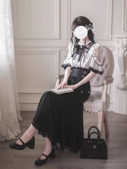 Harajuku Kawaii Lolita Lace Fish Tail Skirts Y2k Slim Waist Black Skirt for Women Autumn Subcultural Mid-length Faldas Mujer