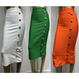 Spring New Women Bandage Skirts Elegant High Waist Midi Calf Gold Buttons Pencil Skirt High Street Office Lady Formal Clothing