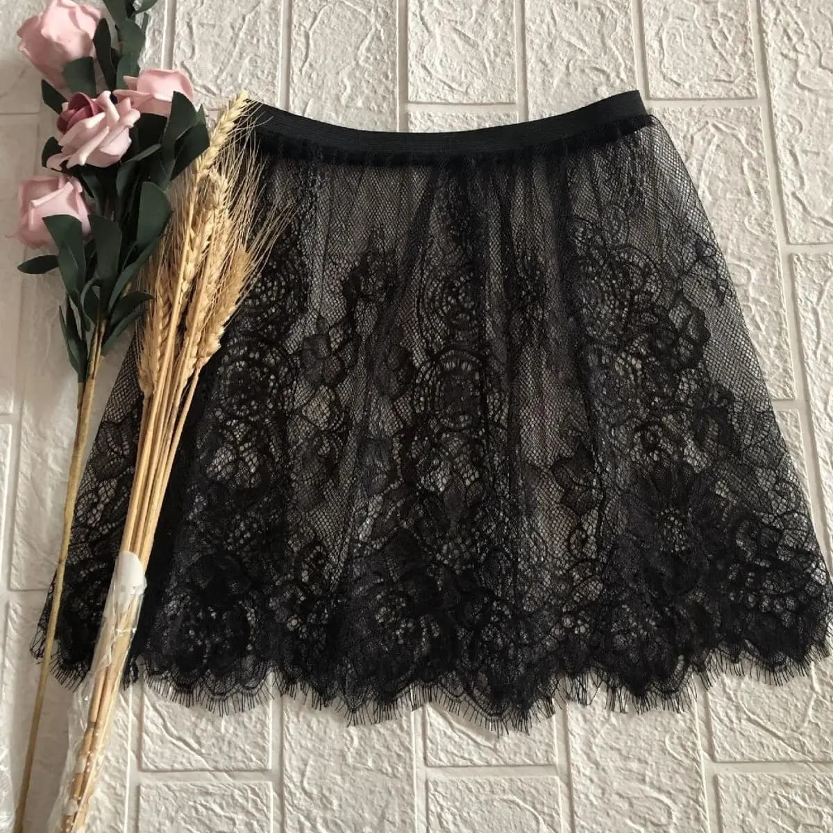 Lace Embroidery Half-length Skirt Overlap Design High Waist A-line Loose Fit Business Casual Fitness Nylon Fabric Spring Season