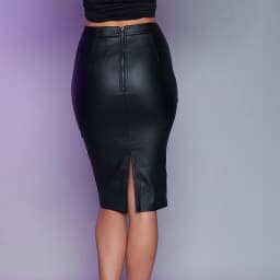 Stretch Faux Leather Skirts Women High Waist Office Lady Formal Work Wear Slim Split Female Skirt Elegant Back Zipper XS Black