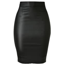 Stretch Faux Leather Skirts Women High Waist Office Lady Formal Work Wear Slim Split Female Skirt Elegant Back Zipper XS Black