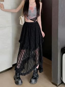 New Japanese Casual High Waisted Women's Lace Skirt Summer Korean Retro College Style Y2K Sweet Irregular A-line Skirt for Women