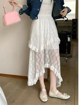 New Japanese Casual High Waisted Women's Lace Skirt Summer Korean Retro College Style Y2K Sweet Irregular A-line Skirt for Women