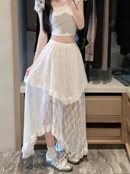 New Japanese Casual High Waisted Women's Lace Skirt Summer Korean Retro College Style Y2K Sweet Irregular A-line Skirt for Women