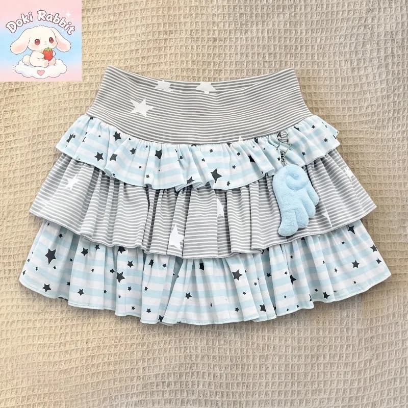 Summer Y2k Harajuku Mini Skirt Women High Waist Ruffle Trim Casual Party Music Festival Wear Korean Popular Kawaii Lolita Skirt