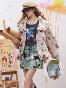 Y2K American Cartoon Flower Patch Embroidery Denim Skirt A Line Short Summer Design for Women