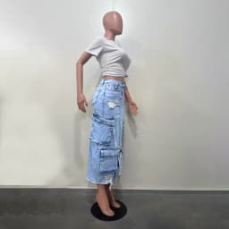Mid Length Skirts Women Denim Skirt Hole Pockets A Line Slit Slim Y2k Streetwear Elegant Splice Y2k High Waist Summer 2025
