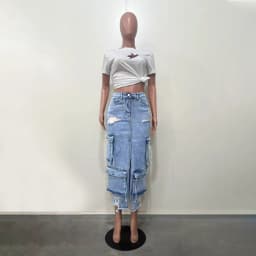 Mid Length Skirts Women Denim Skirt Hole Pockets A Line Slit Slim Y2k Streetwear Elegant Splice Y2k High Waist Summer 2025