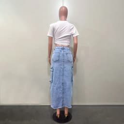 Mid Length Skirts Women Denim Skirt Hole Pockets A Line Slit Slim Y2k Streetwear Elegant Splice Y2k High Waist Summer 2025