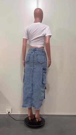 Mid Length Skirts Women Denim Skirt Hole Pockets A Line Slit Slim Y2k Streetwear Elegant Splice Y2k High Waist Summer 2025