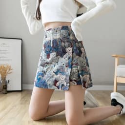 Bear Embroidered Split Mini Skirt Women 2025 New High-waisted Hip A-line Short Y2k Skirt Medieval Skirt Female