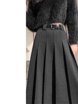 Gray Woolen High Waist A-Line Midi Skirt Women's Autumn New Style Slimming Drapey Pleated Skirt Korean Style Commute