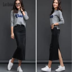 Classic Denim Women 2023 Long Jean Skirt High Waist Pencil Skirt Ladies Stretch Black Blue Faldas Largas Jupe Longue Femme