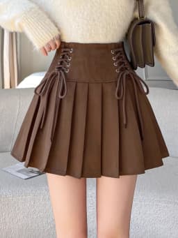 Women's 2025 New Collection Suede A-Line Skirts High Waisted Pleated Mini Flared Skirt for Autumn Winter, Casual Short Skirt