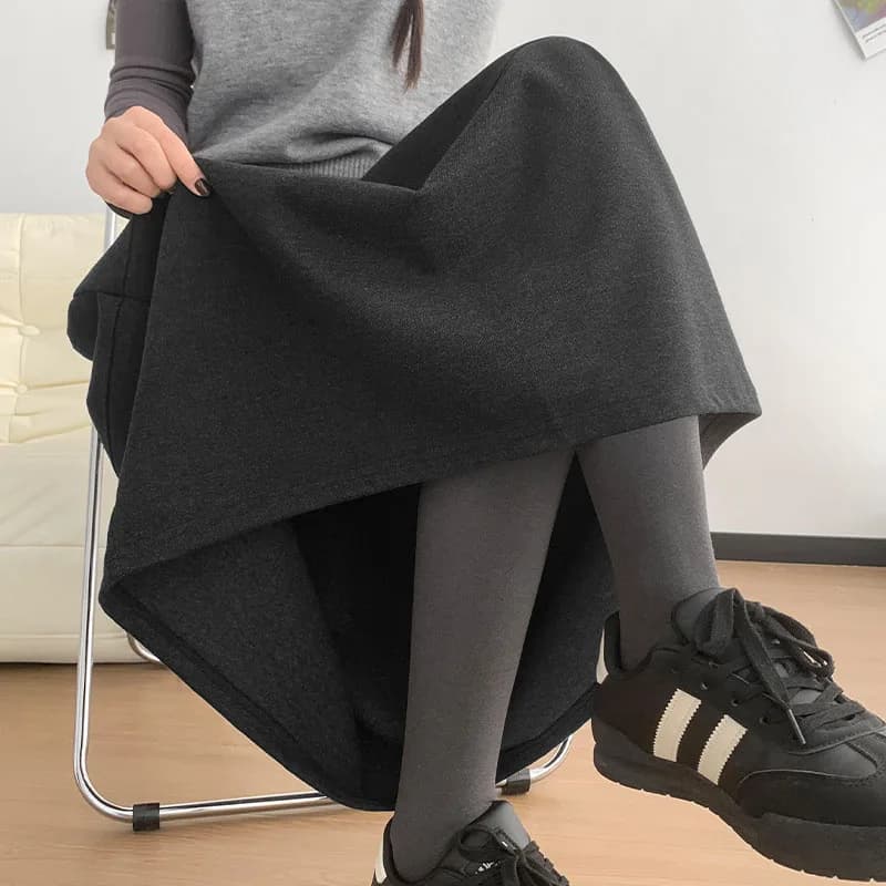 2025 New Woolen Bud Skirts for Women Autumn Winter Design Spliced A-Line Long Skirt Woman High Waist Slimmng Versatile Skirts