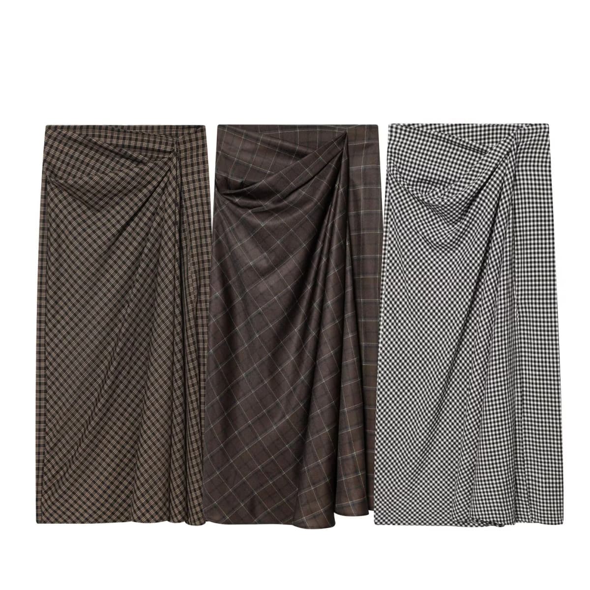 European and American style 2026 spring new women's clothing style simple and slim fit mid waist pleated plaid skirt