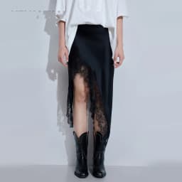 High Waist Asymmetric Splice Black Split Half Skirt Elegant Chiffon Pure Color Long Dress for Women Autumn 2025 New Style
