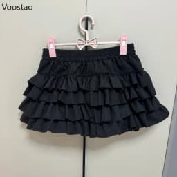 Gothic Y2k Lolita Mini Skirt Women Vintage Sexy Lace Love Hearts Ruffle Patchwork Punk Skirt Harajuku Cute High Waist Cake Skirt