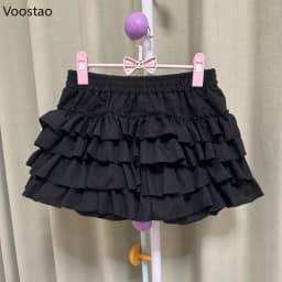 Gothic Y2k Lolita Mini Skirt Women Vintage Sexy Lace Love Hearts Ruffle Patchwork Punk Skirt Harajuku Cute High Waist Cake Skirt