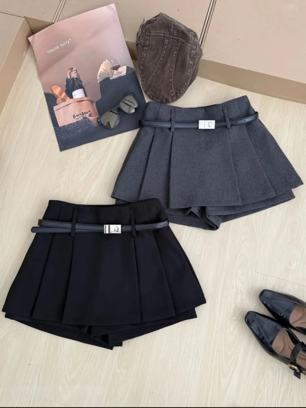 Autumn Winter Plaid Half-length Skirt Women's Belted Korean Style Simple Commute Versatile Short Skirt Pants High Waist