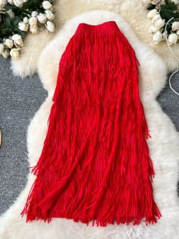 LANMREM Fringe Skirts Women Fashion 2025 Spring Summer New Elastic Waist Solid Color Casual Versatile Mid-length Skirt 2DE468