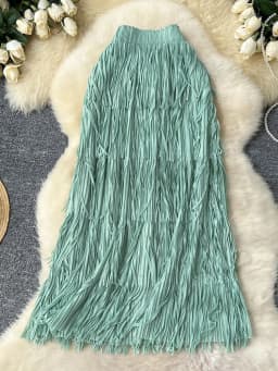 LANMREM Fringe Skirts Women Fashion 2025 Spring Summer New Elastic Waist Solid Color Casual Versatile Mid-length Skirt 2DE468