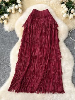 LANMREM Fringe Skirts Women Fashion 2025 Spring Summer New Elastic Waist Solid Color Casual Versatile Mid-length Skirt 2DE468