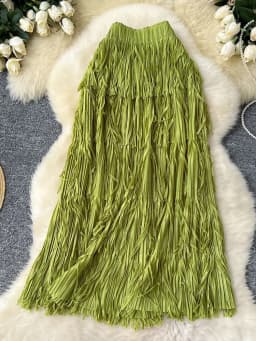 LANMREM Fringe Skirts Women Fashion 2025 Spring Summer New Elastic Waist Solid Color Casual Versatile Mid-length Skirt 2DE468