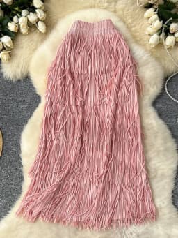 LANMREM Fringe Skirts Women Fashion 2025 Spring Summer New Elastic Waist Solid Color Casual Versatile Mid-length Skirt 2DE468