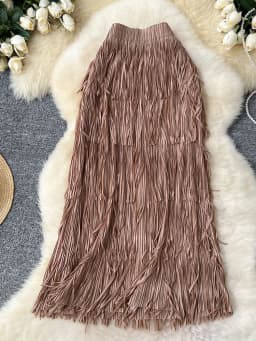 LANMREM Fringe Skirts Women Fashion 2025 Spring Summer New Elastic Waist Solid Color Casual Versatile Mid-length Skirt 2DE468