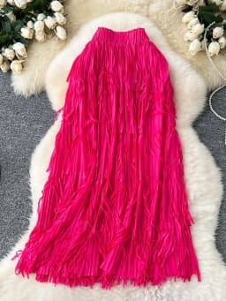 LANMREM Fringe Skirts Women Fashion 2025 Spring Summer New Elastic Waist Solid Color Casual Versatile Mid-length Skirt 2DE468