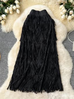 LANMREM Fringe Skirts Women Fashion 2025 Spring Summer New Elastic Waist Solid Color Casual Versatile Mid-length Skirt 2DE468