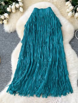 LANMREM Fringe Skirts Women Fashion 2025 Spring Summer New Elastic Waist Solid Color Casual Versatile Mid-length Skirt 2DE468