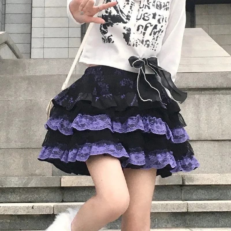 Women Japanese Subculture Harajuku Lace Punk Mini Skirt Women Gothic Sweet Hot Girl Vintage Tiered Cake Skirt New Y2K Fashion