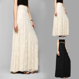 Hook-up Slim-fitting and Thin High-waisted Hollow-out Lace Skirt Long Versatile Elastic Waist Pleated Floor-mopping Skirt 2025
