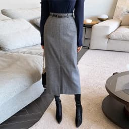 Gray Pencil Skirts Belted Elegant Women Slim Office Ladies Casual A-Line High Waist Split Midi Skirt Autumn Winter