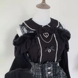 Japanese Harajuku Kawaii Tweed Mini Skirt Plaid Furry Edge Double Layer Ruffle Heart Buttons Y2K High Waist Slim Outfit Women