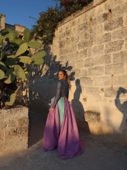 Purple Mint‑Green Color Block Taffeta Ball Gown Skirt High Waist Voluminous Floor‑Length Maxi Skirt Women Evening Party Skirt