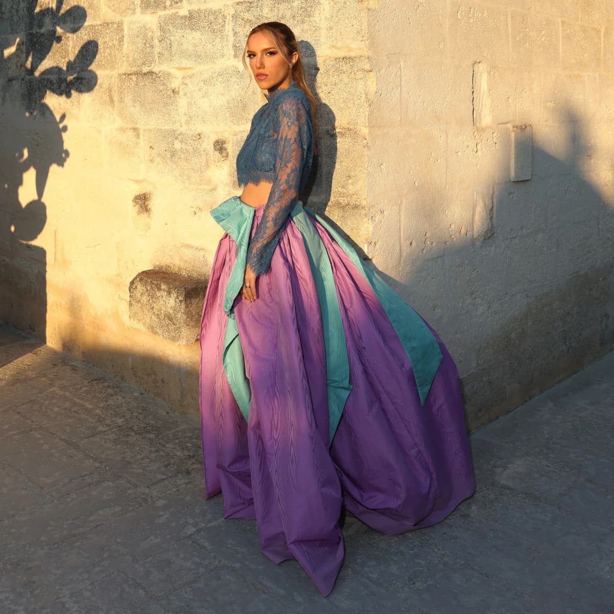 Purple Mint‑Green Color Block Taffeta Ball Gown Skirt High Waist Voluminous Floor‑Length Maxi Skirt Women Evening Party Skirt