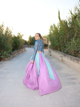 Purple Mint‑Green Color Block Taffeta Ball Gown Skirt High Waist Voluminous Floor‑Length Maxi Skirt Women Evening Party Skirt
