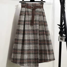 Office Lady Woolen Winter Thicken Umbrella Skirt New Autumn 2021 Plaid Asymmetrical Long Skirt Women Plus Size A-LINE Skirt