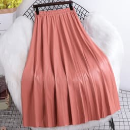 Pleated Mid length Leather Skirt 2025 Autumn/Winter Women's New Korean High Waist A-line Hundred Pleated PU Leather Skirt