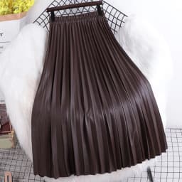 Pleated Mid length Leather Skirt 2025 Autumn/Winter Women's New Korean High Waist A-line Hundred Pleated PU Leather Skirt