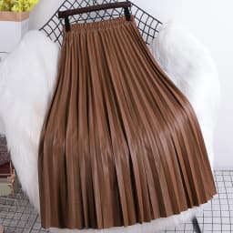 Pleated Mid length Leather Skirt 2025 Autumn/Winter Women's New Korean High Waist A-line Hundred Pleated PU Leather Skirt
