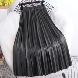 Pleated Mid length Leather Skirt 2025 Autumn/Winter Women's New Korean High Waist A-line Hundred Pleated PU Leather Skirt