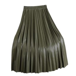 Pleated Mid length Leather Skirt 2025 Autumn/Winter Women's New Korean High Waist A-line Hundred Pleated PU Leather Skirt