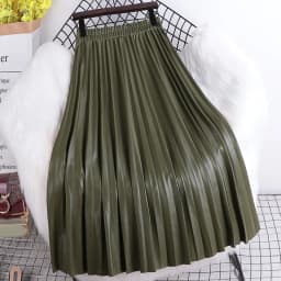 Pleated Mid length Leather Skirt 2025 Autumn/Winter Women's New Korean High Waist A-line Hundred Pleated PU Leather Skirt